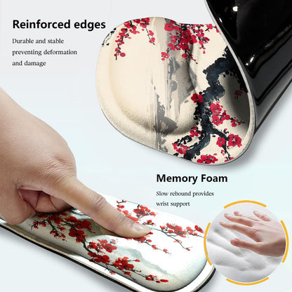 AQQA Japanese Desk Mat Set, Large Gaming Mouse Pad with Wrist Rest, Ergonomic Mouse Pad Keyboard Mat Wrist Support,Phone Holder,Cup Coaster,Home Office Desk Accessories Decor Supplies, Cherry Blossom