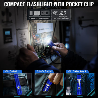 Banral Rechargeable Tactical Flashlights, High Lumens Small Mini USB-C LED Flashlight, Compact EDC Flash Light, 4 Modes&Memory Function, Waterproof Pocket Lights for Home,Camping,Emergency (1, Blue)