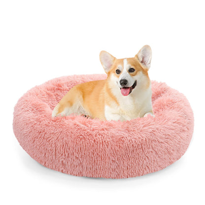NOYAL Calming Donut Dog Bed for Small to Medium Dogs & Cats - Plush Faux Fur Anti-Anxiety Pet Bed with Machine Washable Cover & Non-Slip Base