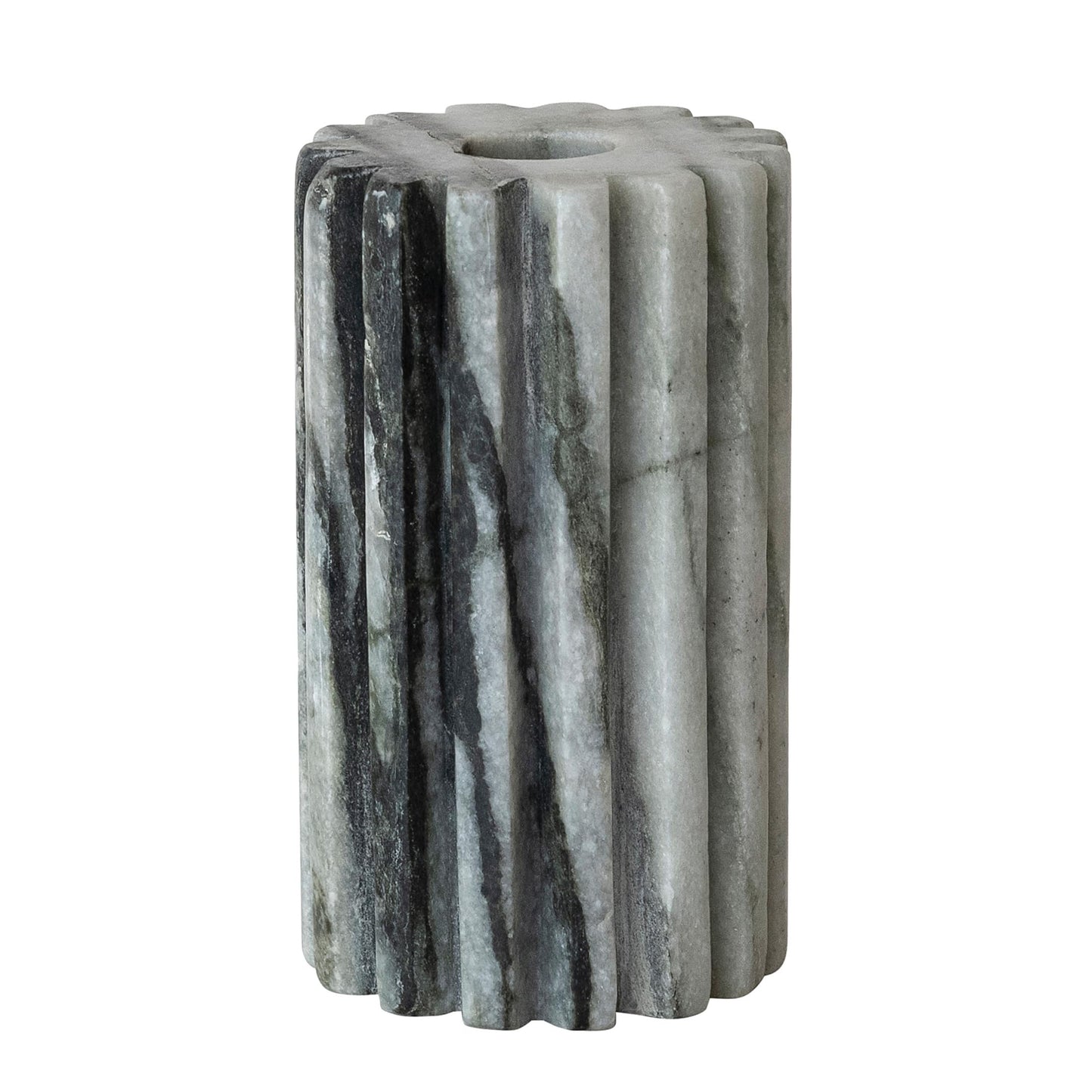Bloomingville Round Marble Fluted 2-Sided Tealight/Taper Candle Holder, Black Mélange