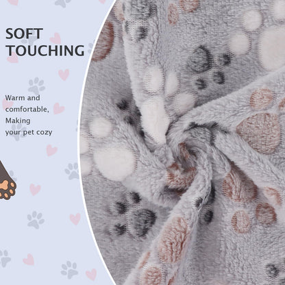 BVAGSS 6 Pack Small Dog Blanket, Super Soft Warm Pet Cover Blankets, Paw Print Puppy Fleece Flannel Blanket for Small Medium Dogs and Cats XH075 (60 x 40 cm, Grey)