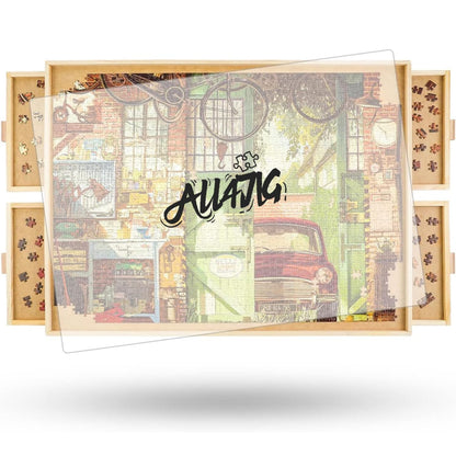 ALL4JIG 1500 Piece Rotating Puzzle Board with Drawers and Cover,25"x34"Portable Wooden Jigsaw Puzzle Table for Adults Portable,Lazy Susan Spinning Puzzle Boards Birthday Gift for mom