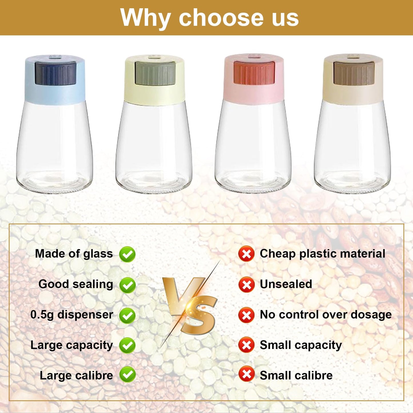 4Pcs Glass Spice Jars for Kitchen, 180ML/6.09oz Airtight Clear Glass Spice Seasoning Bottle Containers with Pressure Dosage Glass Metering Spice Salt Pepper Cumin Powder Sugar Dispenser