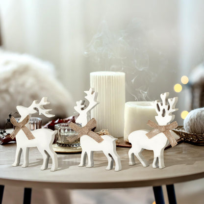 Redbaker 3 Pcs Reindeer Christmas Decorations Indoor Wooden Reindeer Cutouts Christmas Tiered Tray Decor White Rustic Block Sign for Xmas Winter Centerpieces Home Office Table Shelf Desk Mantel Decor