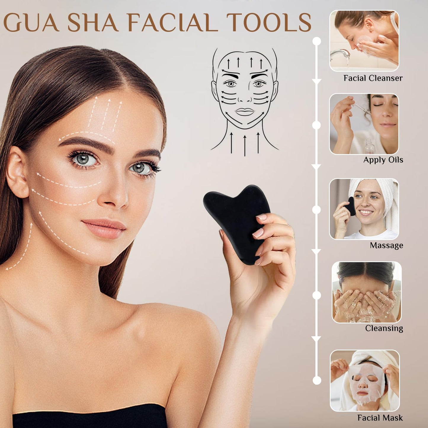 HDYAR 7 Pieces Hot Stones Massage Set - 6 Large Oval Massage Stones for Body Massage and 1 Heart-Shaped Basalt Stone Gua Sha Tool for Face Hot Rocks for Home Spa, Relaxing, Pain Relief