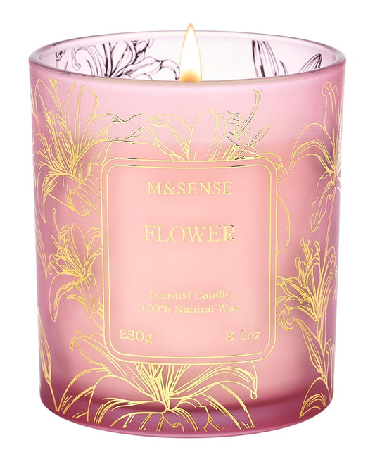 M&SENSE Floral Scented Natural Soy Candles, Romantic Flower Stress Relief Aromatherapy Candle for Women, 8.1oz 42-Hour Non Toxic Natural Candle Gifts for Women