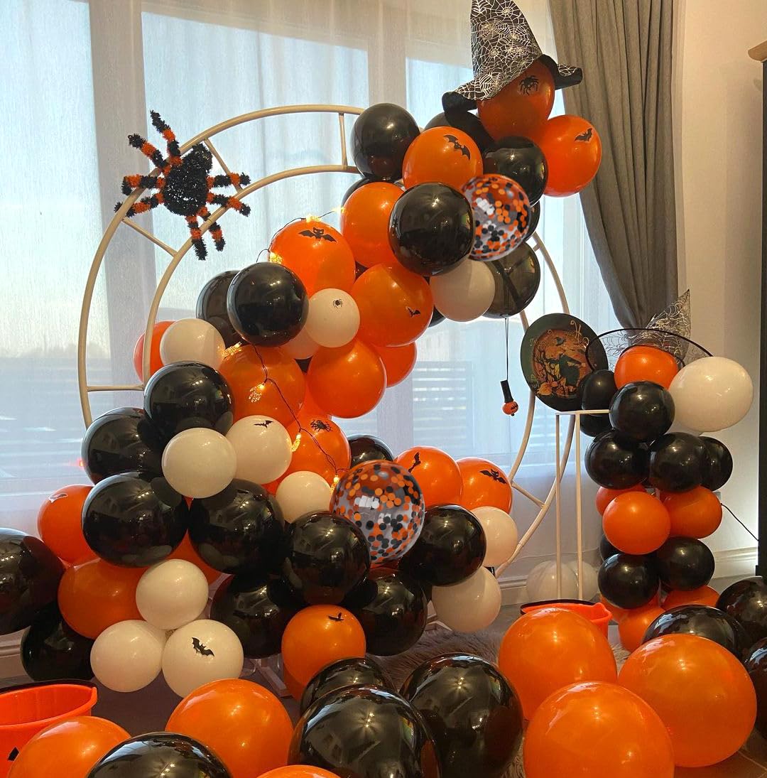 Halloween Balloons Black Orange Balloons Set, 50Pcs 12inch Black White Orange Confetti Latex Balloon Halloween Balloon for Celebration Party Bar Anniversary Graduation Decoration