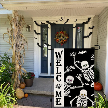 Welcome Halloween Skull Small Garden Flag Vertical Double Sided Burlap 12 x 18 Inches Yard Porch Outdoor Decor DF119