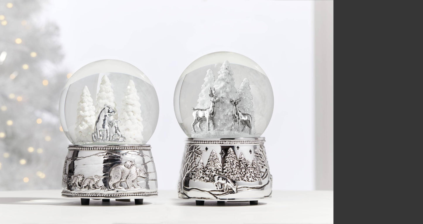Reed And Barton Snow Globe, North Pole Bound Polar Bears Musical Snow Globe, Made From Resin & Glass, Silver-Plated Polar Bear, Plays Jingle Bell, Winter Decor, Christmas Decorations (Silver, 1 Piece)