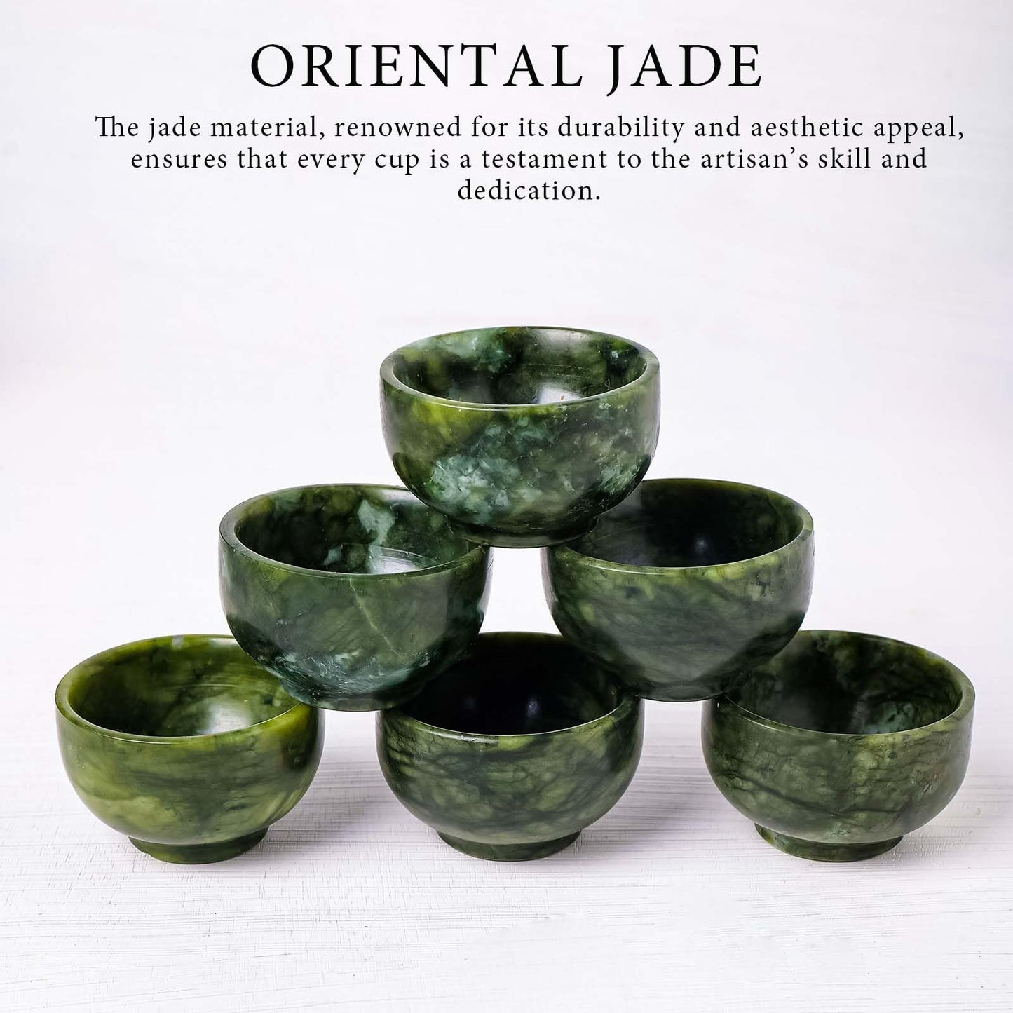 Runyangshi 2PCS Natural Jade Tea Cup Set Green Jade Healing Crystal Water Cup Hand Carved Bowl Gongfu Tea Set Reiki Meditation Home Decor Gift (atrovirens)