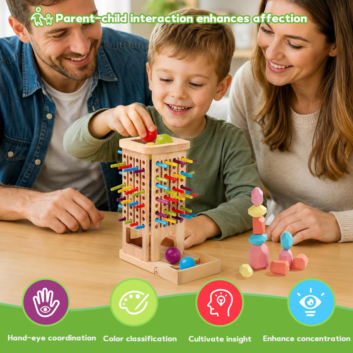 Montessori Toys for 3 Year Old, Wooden Board Game Pick Up Sticks Ball Drop
