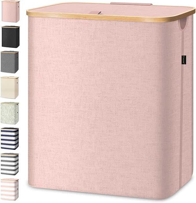 BALEINE Laundry Hamper with Lid, Tall Laundry Baskets with Bamboo Pull Handles