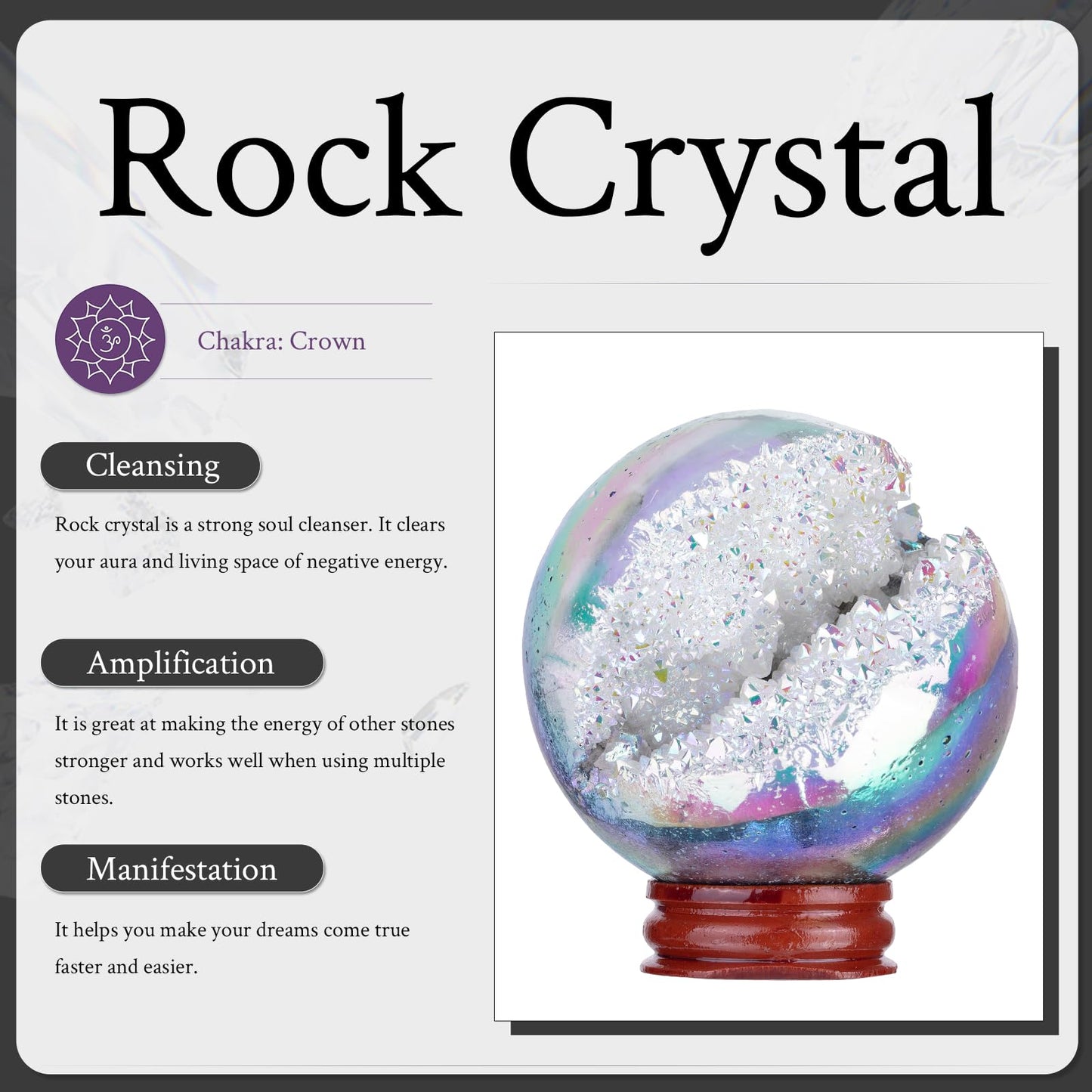 Sportmusies Titanium Coated Rock Crystal Geode Ball with Wooden Stand, Druzy Quartz Stone Cluster Sphere Reiki Home Office Decoration, Blue
