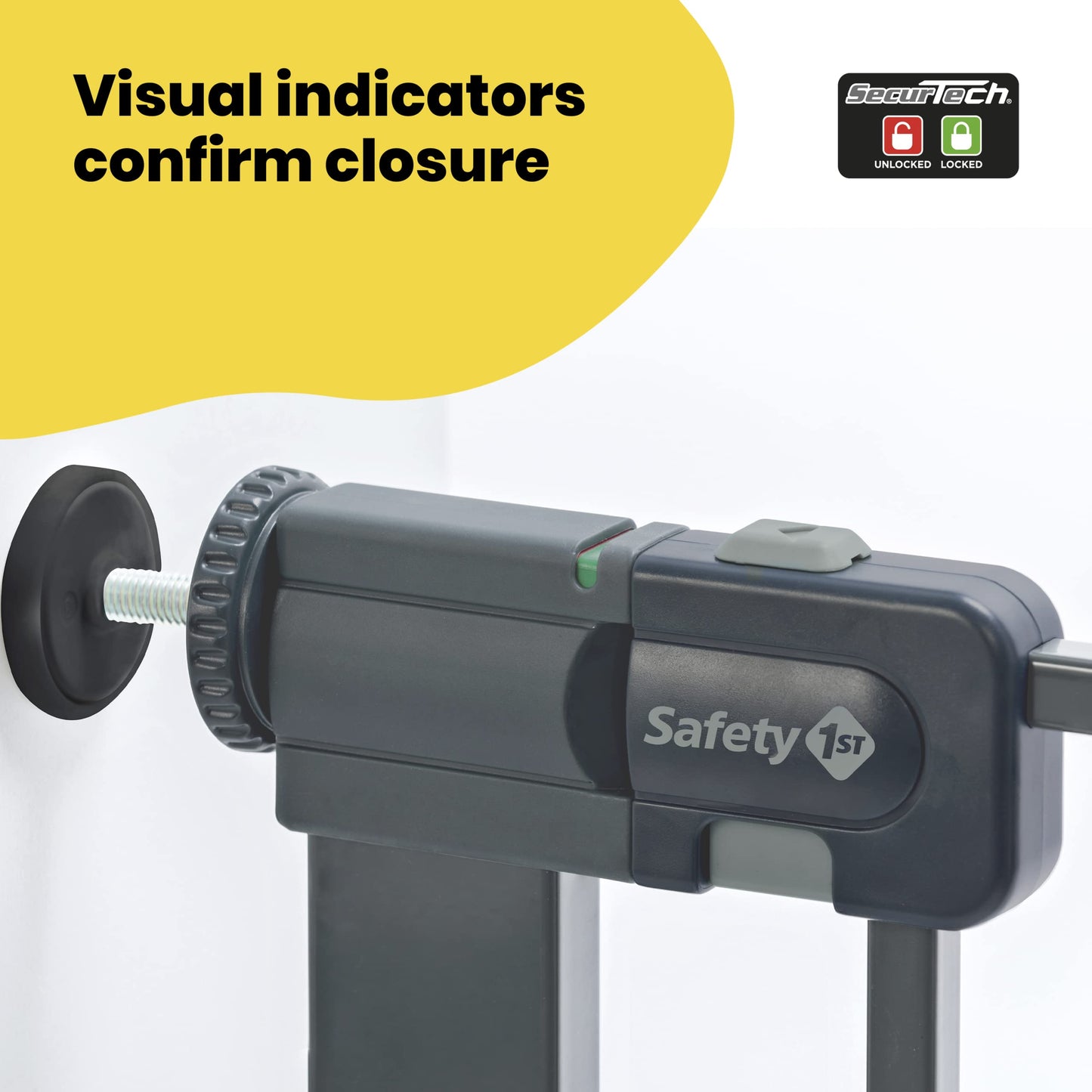 Safety 1st Easy Close Metal Gate, Baby Stair Gate Pressure Fit, 73-80cm (max. 108cm), Easy-Closing Baby Safety Gate, One-Hand Opening, No-Screw Installation (No Drilling), Double Lock System, Black