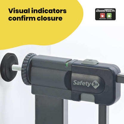 Safety 1st Easy Close Metal Gate, Baby Stair Gate Pressure Fit, 73-80cm (max. 108cm), Easy-Closing Baby Safety Gate, One-Hand Opening, No-Screw Installation (No Drilling), Double Lock System, Black