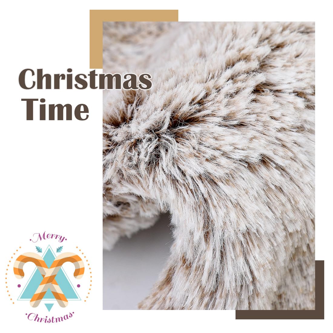 GMOEGEFT Christmas Stocking 20 Inches Brown Plush Faux Fur Xmas Tree Holiday Decorations