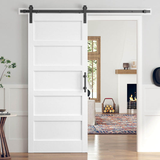 ROYMELO 38x84 Inch White Sliding Barn Door Slab with 6.6ft Hardware Kit Included, 5-Panel, MDF Wood Panel Covered with Water-Proof Scratch-Proof PVC Surface, Simple DIY Assembly