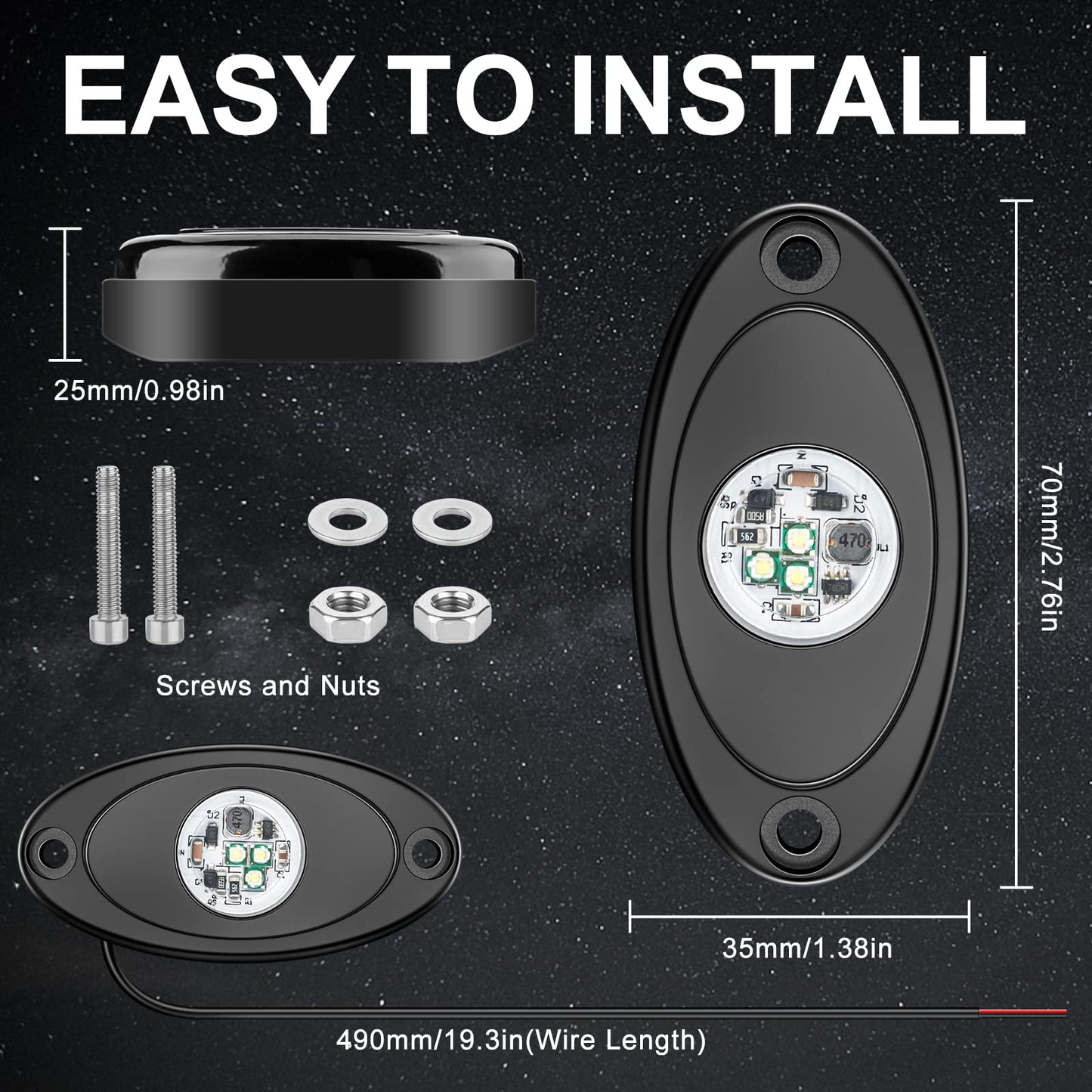 YONEDA 4 Pods White Rock Lights 6000K 3LED Bright LED Underglow Lights IP68 Waterproof for Trucks SUV UTV ATV RZR Car Boats Pickup Motorcycle