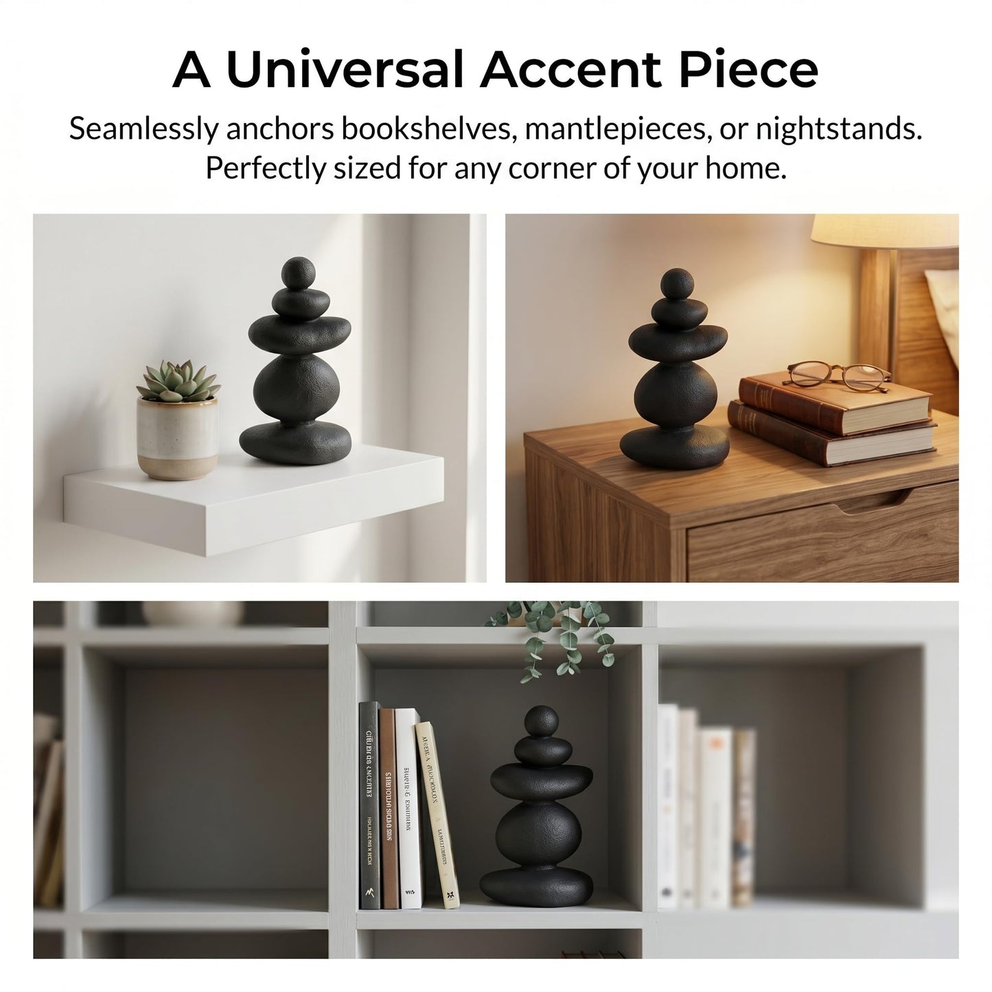 FUNTEREST Balancing Stacked Stones Statue, 14.5 Inch Zen Rock Cairn Sculpture, Black Resin Wabi Sabi Decor for Home Office Shelf Yoga Room, Mindfulness Gift for Yoga Lovers