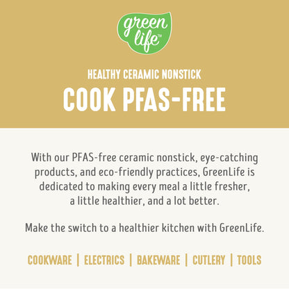 GreenLife 16 Piece Nonstick Cookware Set, Soft Grip Non-Toxic PFAS-Free Ceramic Pots & Pans, Dishwasher & Oven Safe, Frying, Sauce, Saute, Utensils, Glass Lids, Stay-Cool Handles, Wobble Free, Yellow