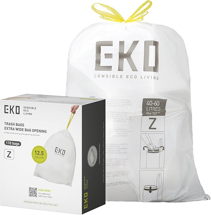 EKO 12.5 Gallon / 40-60 Liter, Extra-Strong Garbage Bags, Leak-Resistant