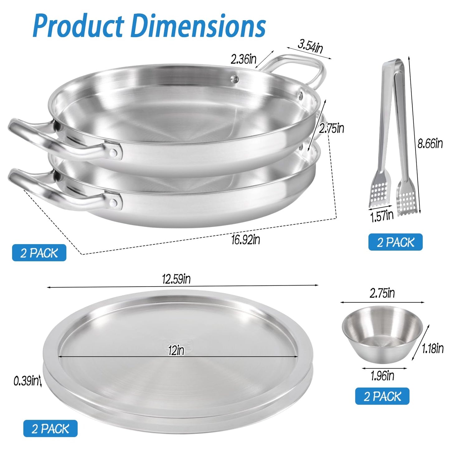 2 Pack 12 Inch Shrimp Cocktail Serving Dish with Handle Ice Tray, Stainless Steel Cold Chilled Serving Trays Cooling Platter Charcuterie Board Set for Appetizer Oyster Salad Buffet Salads BBQ Party
