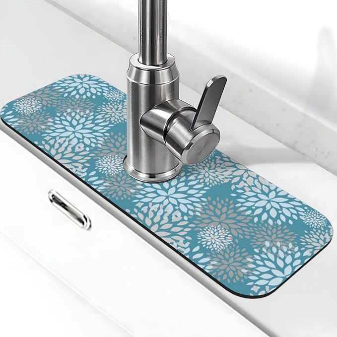 Dahlia Floral Flower Colorful Abstract Kitchen Sink Splash Guard Faucet Mat