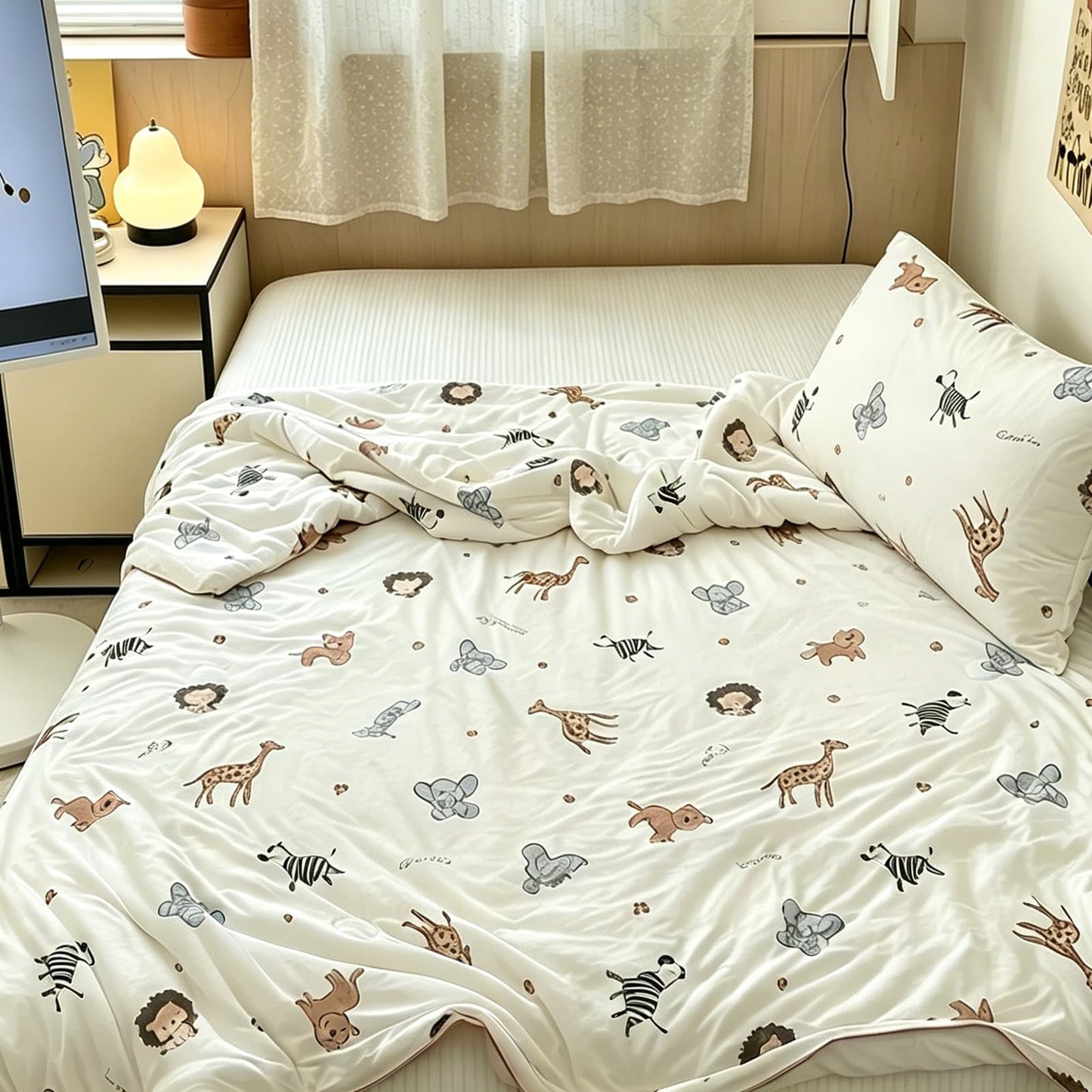 MorroMorn Toddler Bedding Set, Super Soft Baby Blanket Neutral Toddler Comforter Sets - 2 PCS Bed Set with Pillowcase Lightweight Breathable for Girls Boys Kids Infant Summer Spring Fall (Animals)