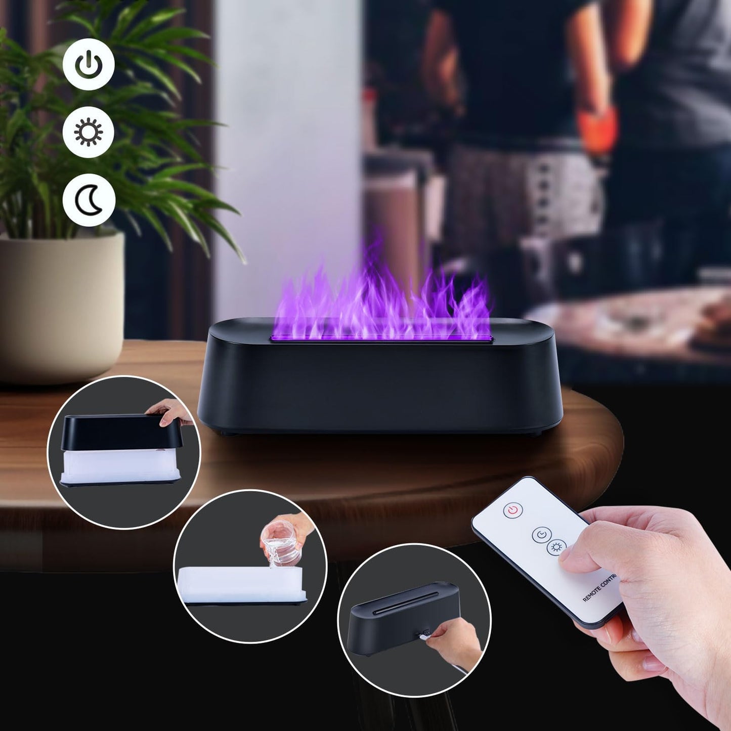 7Color Aroma Diffuser with Remote,Volcano Diffuser for Home Large Room，Flame Diffuser Humidifier 10.7"×3"×3.1" (Black-01)