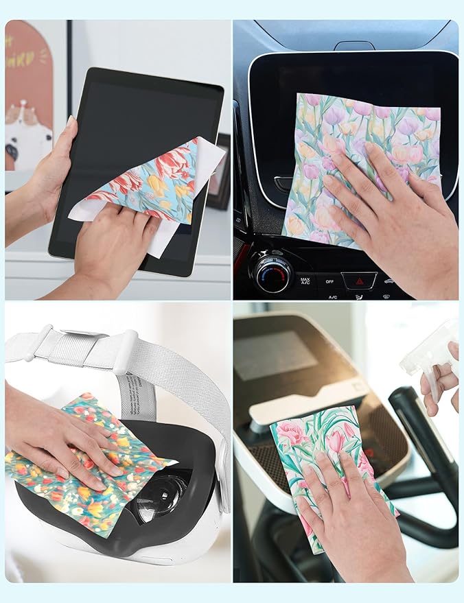 6PCS Thickened Glasses Cleaning Cloth Elegant Flower Design Microfiber Cleaning