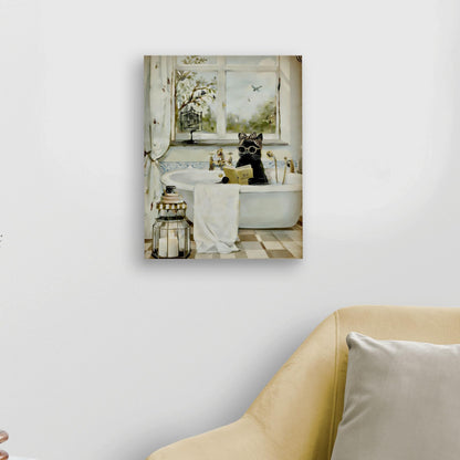 WODMIS Funny Black Cat Reading Bathroom Wall Decorations Framed Canvas Art, Black Cat Gifts, Whimsical Kitten Reading in Bathtub Decor Canvas Home Decorations for Bathroom Washroom Wall Decor 11x14