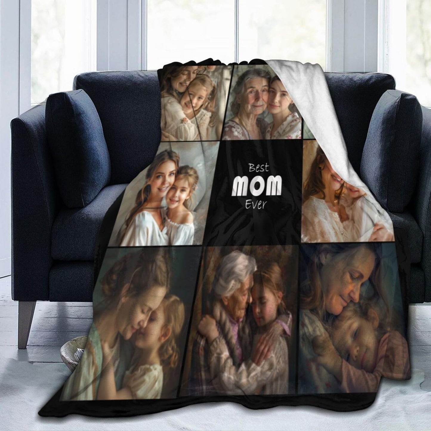 Ouqiuwa Best Mom Ever Custom Blankets Personalized Blanket with Photo Text Customized Picture Throw Blanket for Mother's Day Birthday Mom Grandma Women 50"x40"