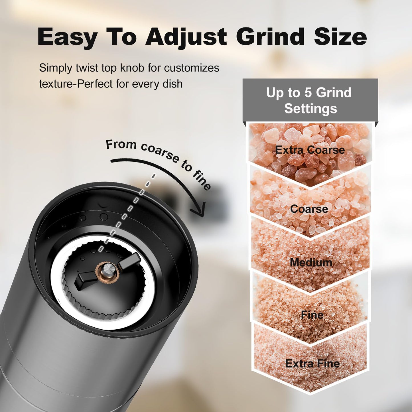 Aelga Salt Grinder with Silicone Funnel - 4oz Glass Manual Mills with Adjustable Ceramic Core & Stainless Steel Sleeve, Refillable Kitchen Gadget