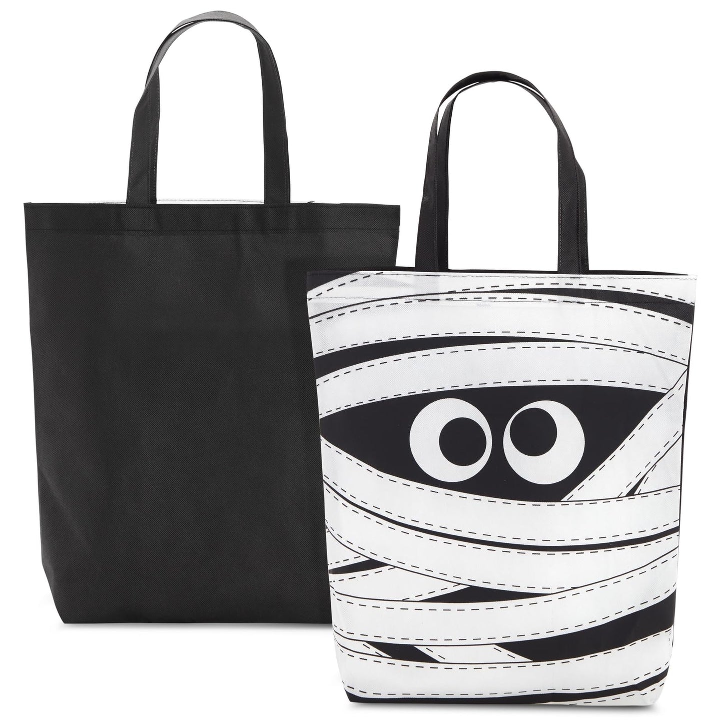 BLUE PANDA Halloween Tote Bags - 15 x 16 in, Black & White Canvas, Pack of 12 - Reusable Mummy-Print Trick-or-Treat Goodie Bag for Party Favors