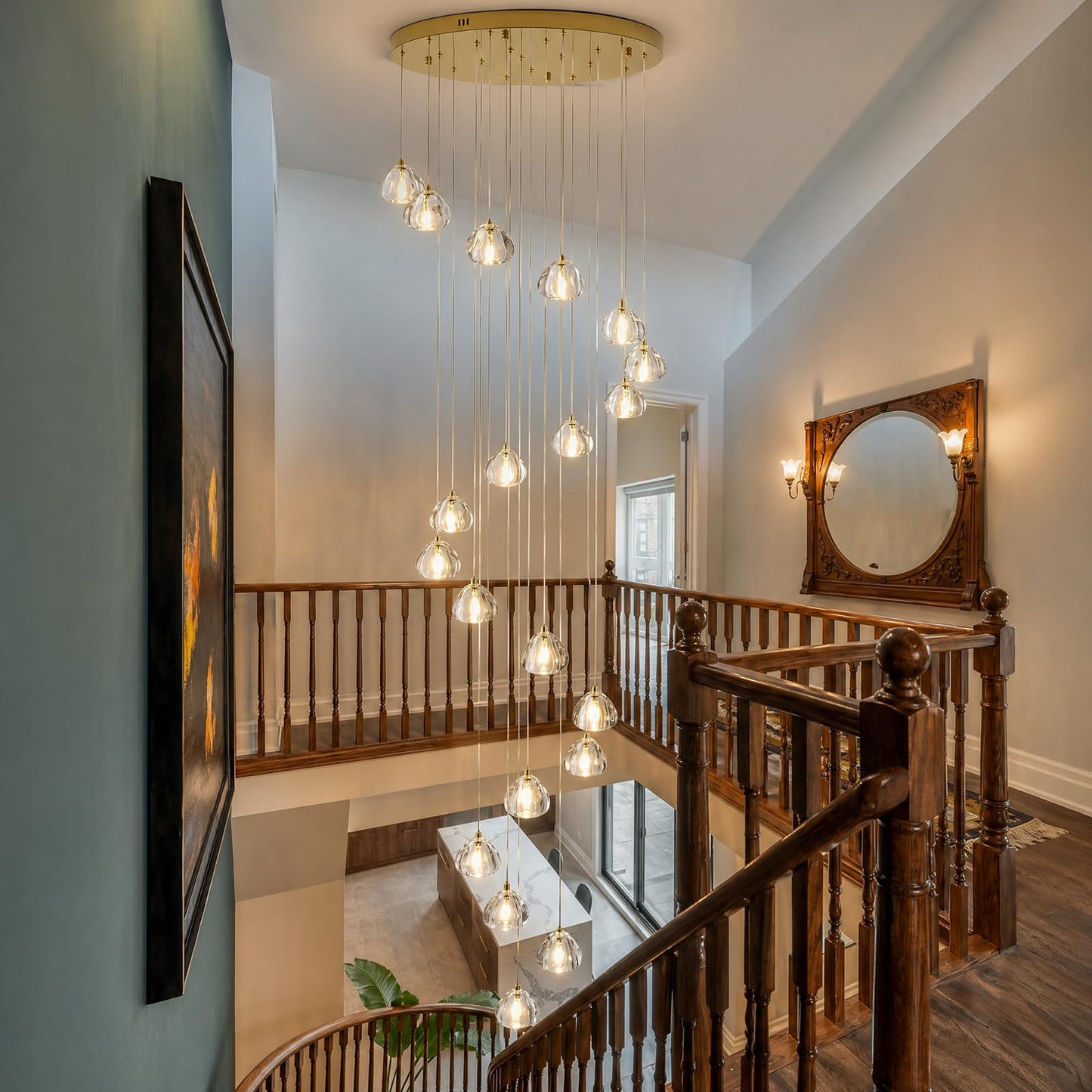 20 Light Modern Crystal Chandelier 141" Long Gold LED Lighting for High Ceiling Foyer Living Room Entryway Staircase