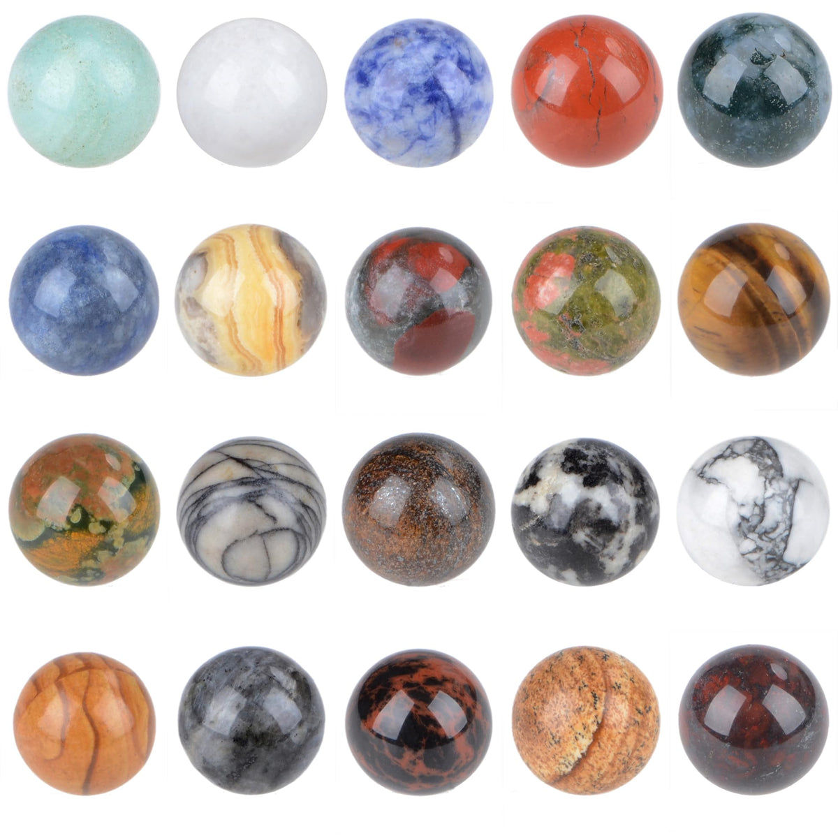 LPbeads 16mm 20pcs Natural Gemstone Polished Sphere Healing Crystal Rocks Ball Mineral Collection Decoration Kit