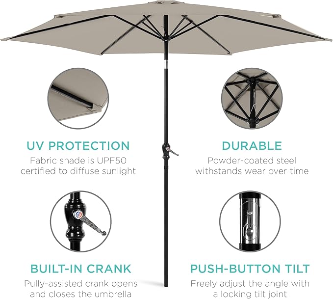 Best Choice Products 10ft Outdoor Table Compatible Steel Polyester Market Patio Umbrella w/Crank and Easy Push Button Tilt