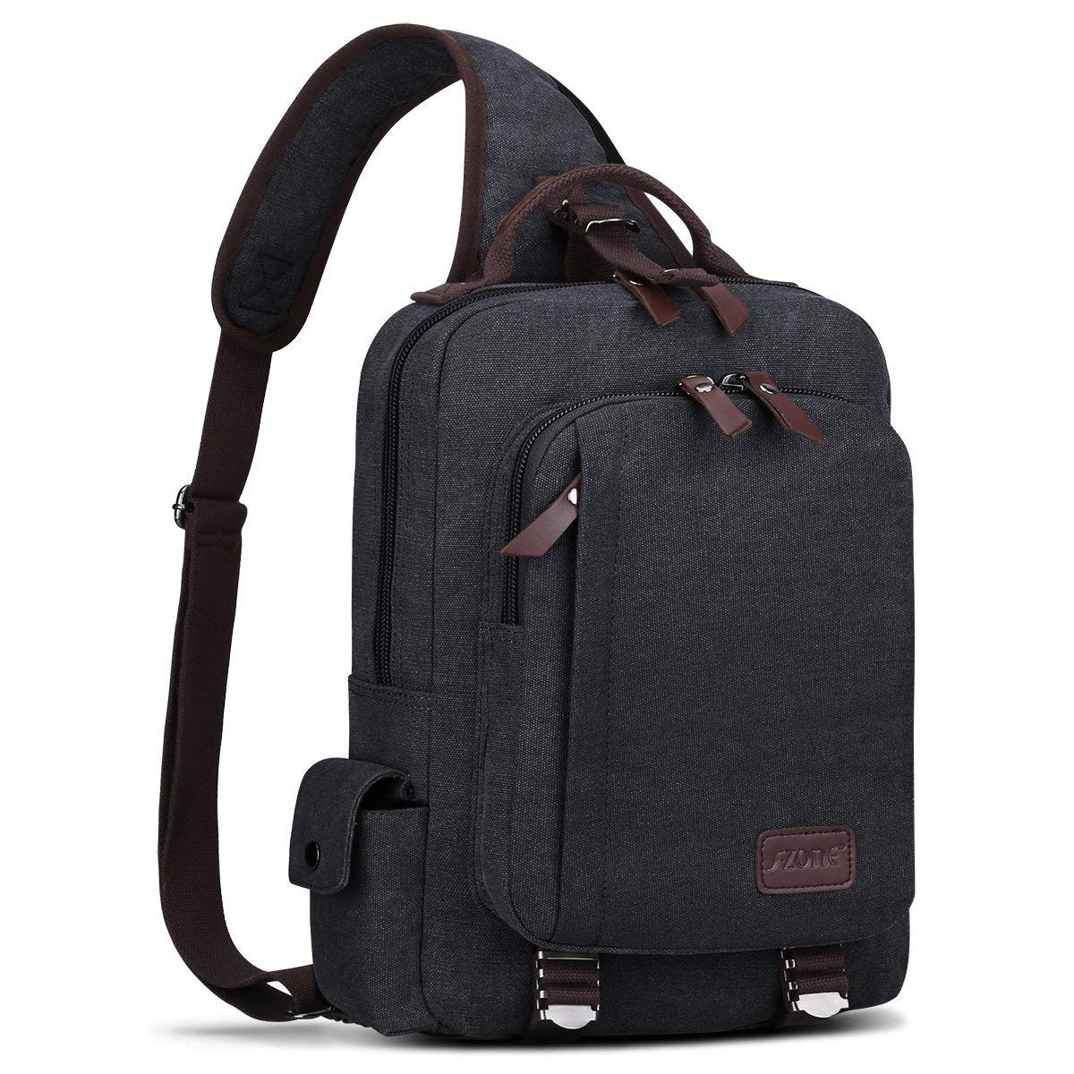 S-ZONE Sling Backpack for Men with Chest Pocket 13" Shoulder Bag Shoulder Bag Shoulder Bag Backpack, dark grey, M, One size