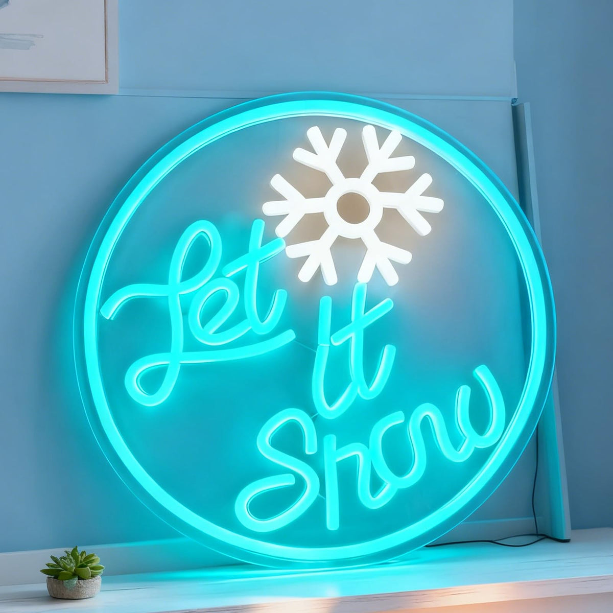 Let It Snow Neon Sign, Snowflake Shape Light Up Sign, Winter Christmas Home Party Gift Wall Table Decor, USB Powered Dimmable LED Neon Light 12.6 x 12.6 In