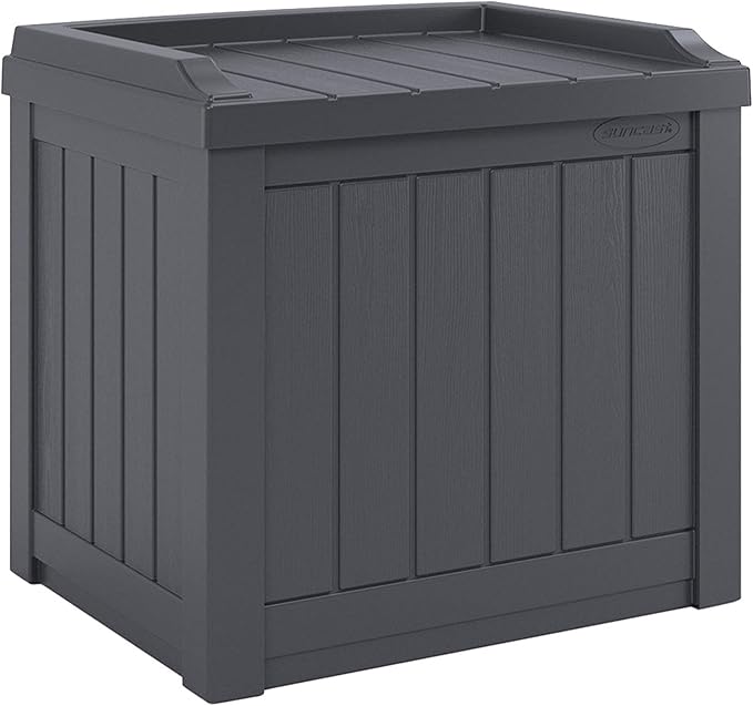 Suncast Small Deck Box Storage w/ Bench Seat for Indoor & Outdoor Use, 22 Gal., Cyberspace
