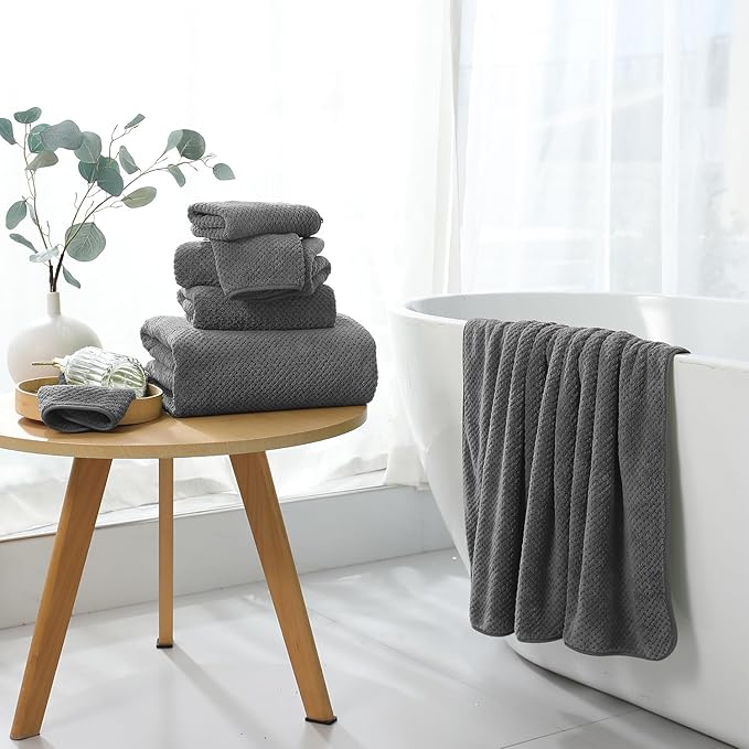 8 Piece Bathroom Towel Set Dark Gray |2 Oversized Large Bath Towels Sheet
