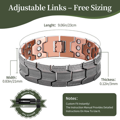 Fvbber 3X Magnetic Bracelets for Men Triple Strength Magnets with Pure Copper Adjustable Length Bracelet for Wrist Support & Wellness - Includes Sizing Tool and Gift Box (Black)