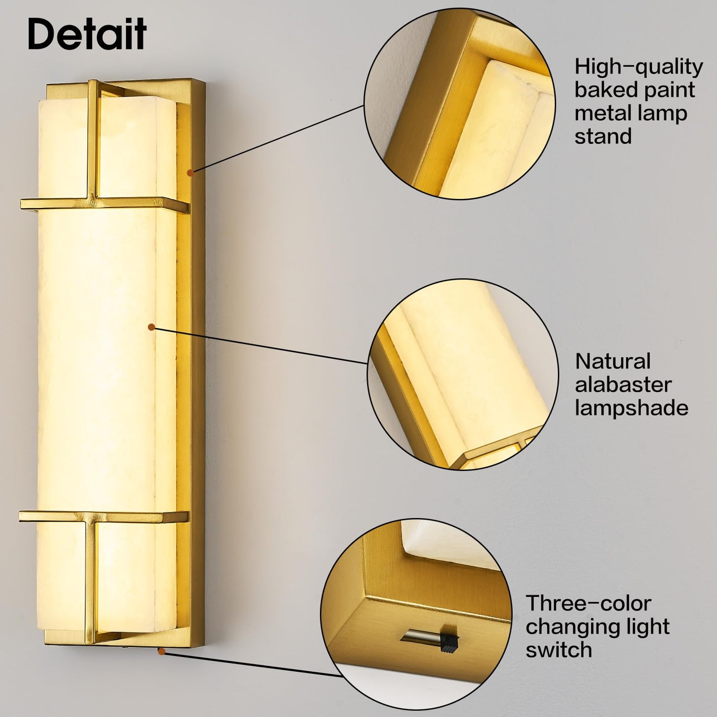 Fanyank 15.7inch Alabaster Wall Sconces Set of Two, 3 CCT Dimmable Square Natural Marble Lampshade Wall Sconce, Modern Hardwired LED Alabaster Indoor Wall Lamps Dining Room Stairs Bedroom Gold