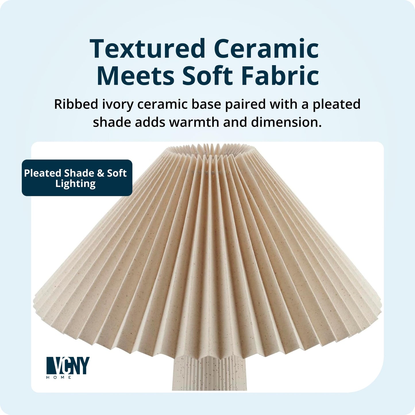 VCNY Home 18" Ivory Ceramic Table Lamp | Pleated Fabric Shade & Cylinder Base | Modern Accent Lamp for Living Room, Bedroom, or Entryway | Elegant Neutral Design | Requires 1 x 60W Max Light Bulb