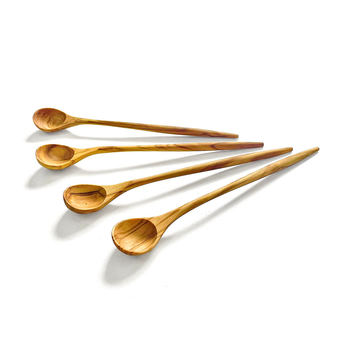 WONDERFUL 100% Natural Olive Wood Long Handle Spoons for Coffee, Tea, Milkshake Kitchen Stirring, Cocktail Stirrer; Mixing Honey Spoon, Chef Tasting Spoons(4 pcs)