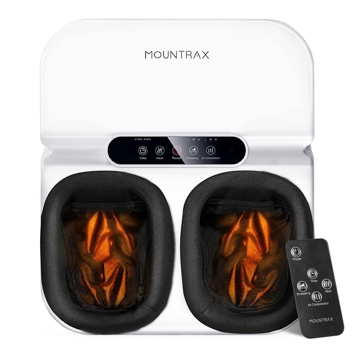 MOUNTRAX Foot Massager Machine with Heat, Foot Massager for Plantar Fasciitis, Neuropathy Pain, Shiatsu Foot Massager with Remote, Fits Feet Up to Men Size 12 (Black)