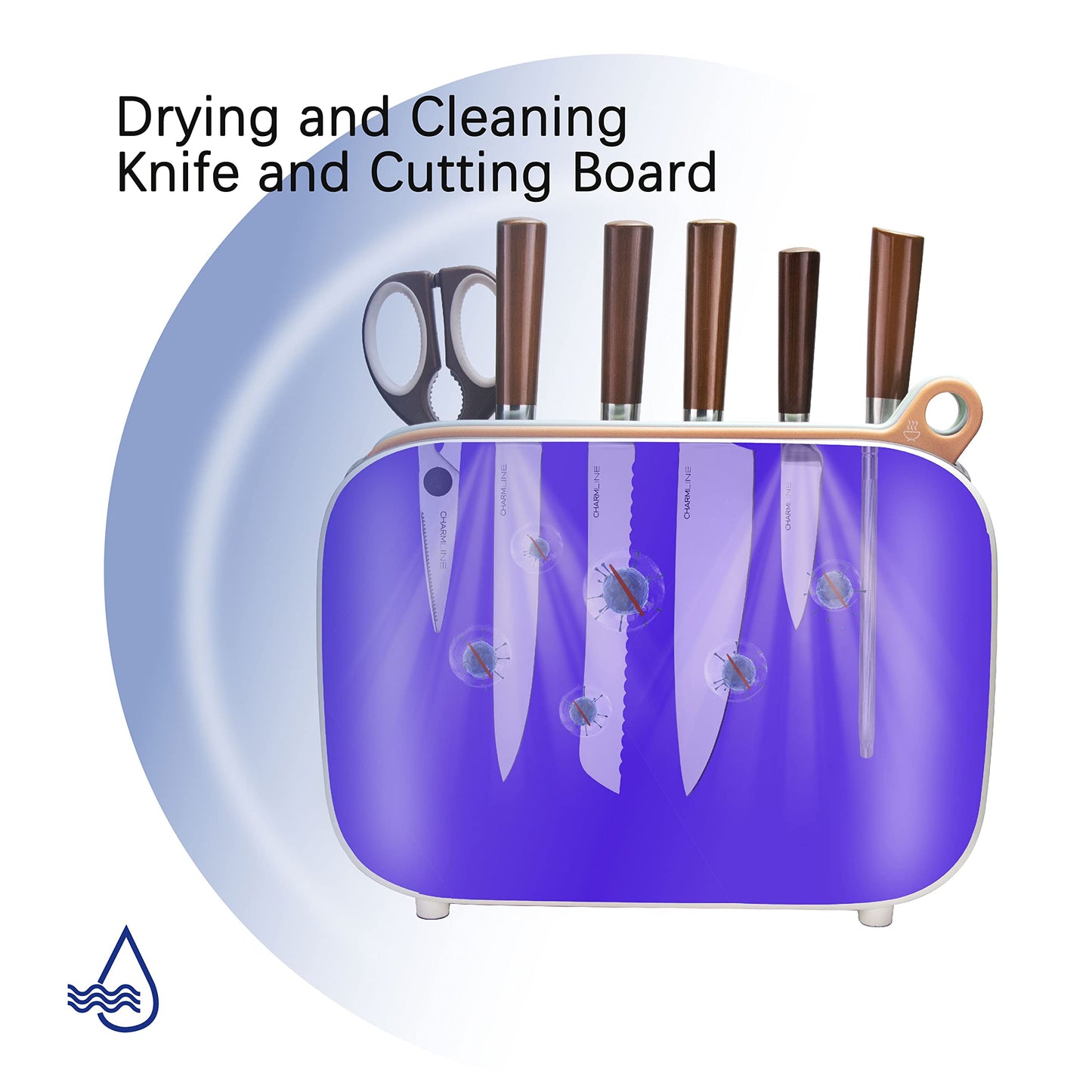 Charmline Smart Cutting Board and Knife Set with Holder, Double Cleaning and Drying Function, Space Saving Smart Home Gadgets, Keeping Kitchen Clean and Tidy, Brown
