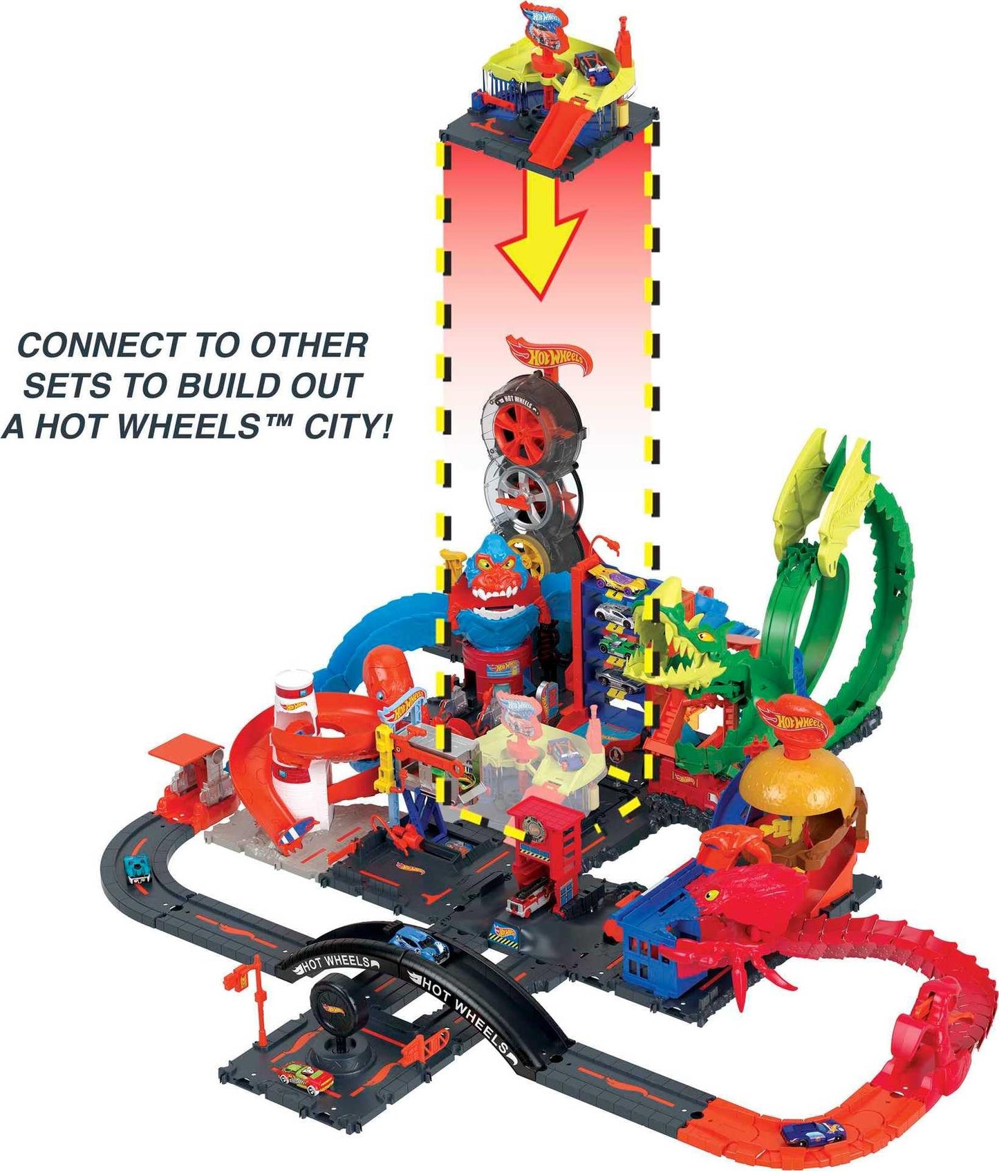 Hot Wheels City Toy Track Set, Downtown Express Car Wash Playset with 1:64 Scale Vehicle, Foam Roller & Drying Flaps, HDR27