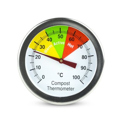Compost Thermometer - Stainless Steel Probe - Colour Coded Temperature Guide - 50mm Dial and 500mm Stem - Home Gardening Tool