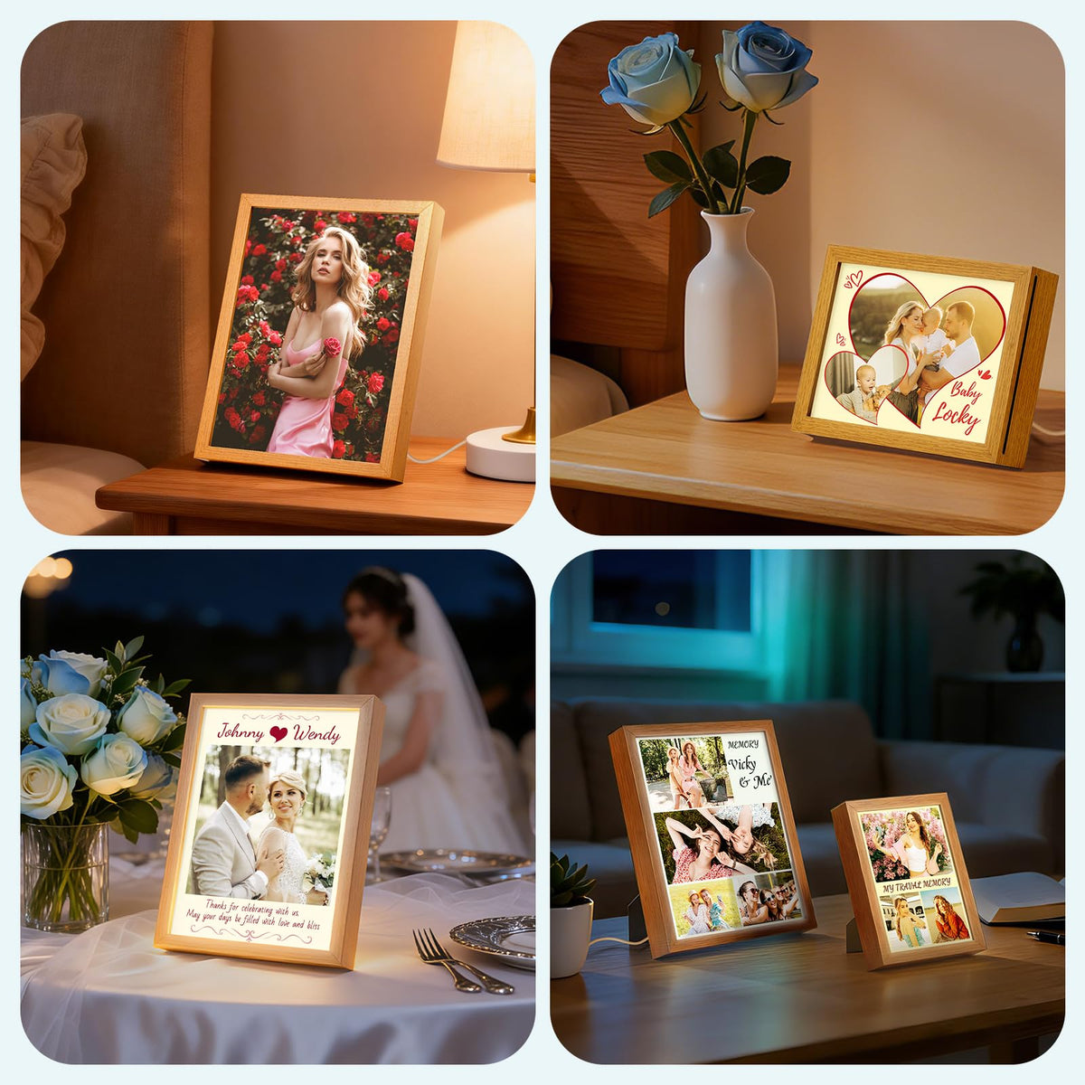 PYD Life 2 Pack A5 Night Light LED Photo Frames Panels with Sublimation Glass Sheets 5.9" x 7.87", with Wooden Frame 3 Light Modes, Custom Sublimation Blanks Night Lights for Tabletop Home Decor